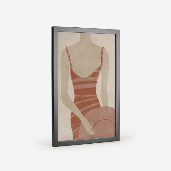 Poster de tronco de mulher com um vestido vermelho a segurar um chapéu 3